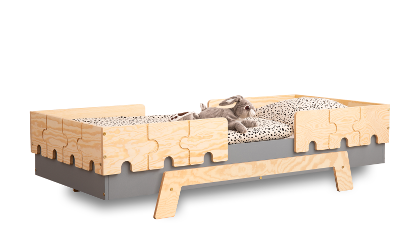 Łóżko poj. drewniane PUZZLE BR2 Szare z barier. - SMARTWOOD® 176202