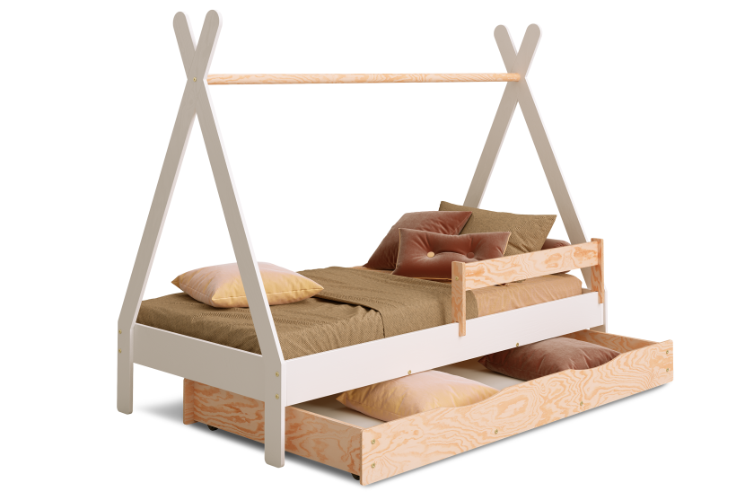 Łóżko pojed. z szufladą drew. TIPI DRAWER Białe SMARTWOOD® 223026