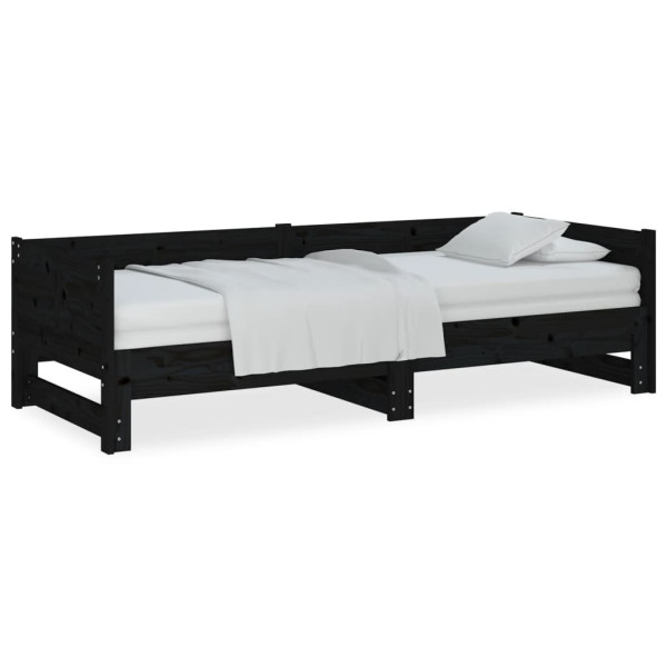 Łóżko rozsuwane czarne lite drewno sosnowe 2x(90x200) cm 476731