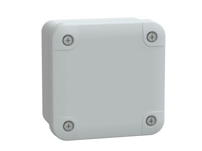Puszka ABS IP66 IK07 wew 80x80x47 (WxSxG) zew 89x89x54 nieprzezroczysta pokrywa niska RAL7035 | NSYTBS885 Schneider Electric